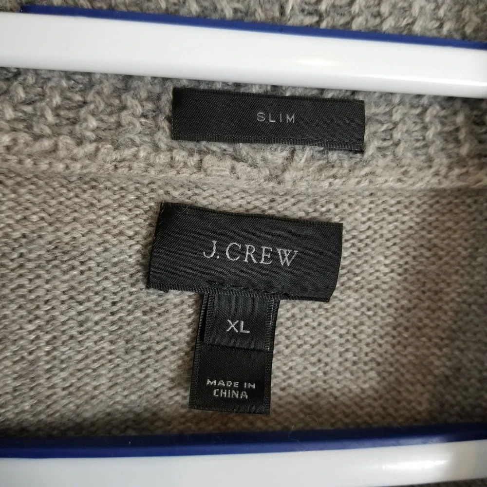 J.Crew Men XL Slim Merino Alpaca Wool Shawl Collar Cardigan Gray‎ Elbow Patches